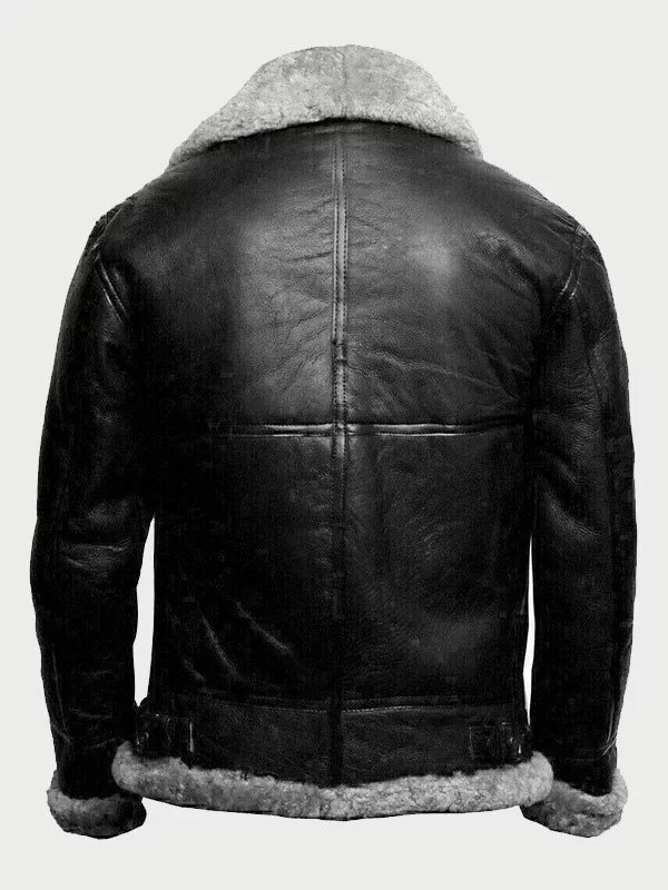 B3 Bomber Fur Pilot Black Leather Jacket For Mens