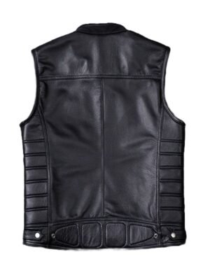 Men's Black Zipper Leather Biker Vest