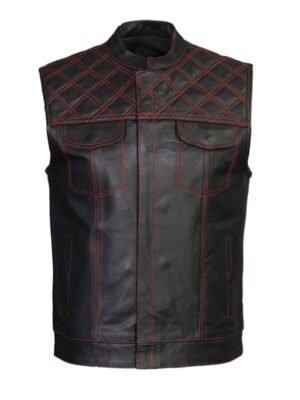 Quilted Two Tone Leather Vest For Men's