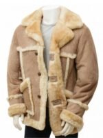 Sheepskin Sand Brown Leather Coat For Mens