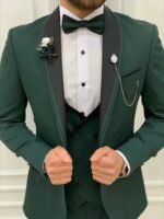 Mens Suit Green 3 Piece Wedding Tuxedo