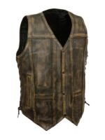 Lace Up Style Triple Stitch Biker Vest For Men's