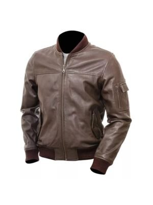 Mens Vintage Slim Fit Aviator Brown Bomber Leather Jacket