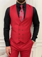 Men’s Wedding Slim Fit Three Piece Red Tuxedo Suit