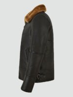 Traditional Shearling Black Leather Jacket For Mens