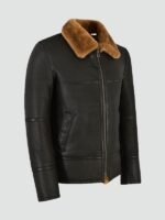 Mens Black Traditional Shearling Leather Jacket