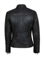 Vintage Women Black Distressed Biker Leather Jacket