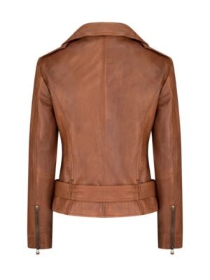 Women’s Tan Brown Asymmetrical Biker Leather Jacket