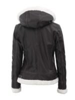 Womens Bomber Fur Lined Leather Jacket with Removable Hood