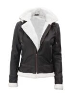 Womens Bomber Fur Lined Leather Jacket And Removable Hood