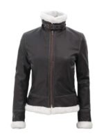 Womens Bomber Leather Jacket And Removable Hood