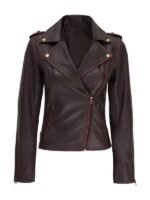 Women’s Brown Asymmetrical Motorcycle Leather Biker Jacket