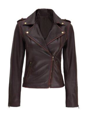 Women’s Brown Asymmetrical Motorcycle Leather Biker Jacket