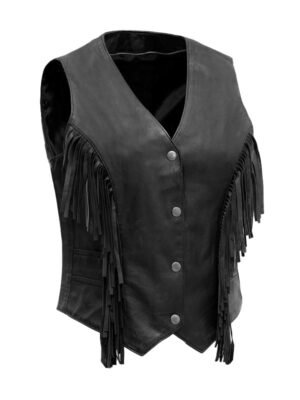 Cowgirl Fringe Style Black Leather Vest For Women’s