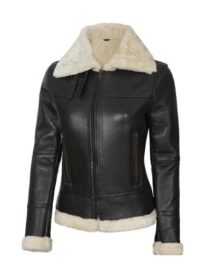 Women's Brown Shearling Leather Bomber Jacket