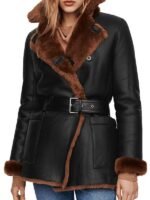 Black Womens Leather Jacket with Shearling Lining