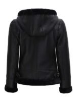 Womens Hooded Shearling Black Leather Jacket