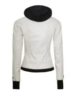 Womens Off Leather White Bomber Jacket with Hood