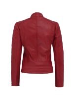 Womens Quilted Red Cafe Racer Leather Jacket