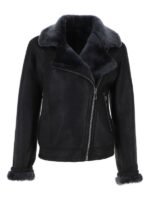 Womens Shearling Aviator Black Leather Jacket For Sale