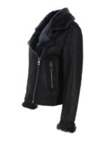 Womens Shearling Aviator Black Leather Jacket