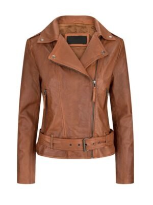 Women’s Asymmetrical Tan Brown Leather Biker Jacket