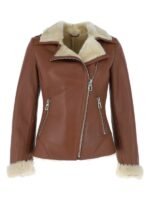 Alayna Womens TanLuxury Shearling Leather Jacket