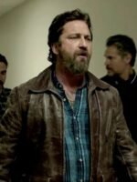 ‘Big Nick’ Den of Thieves Gerard Butler Distressed Brown Leather Jacket