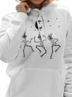 Buy Trendy Skeleton Dancing Halloween White Hoodie