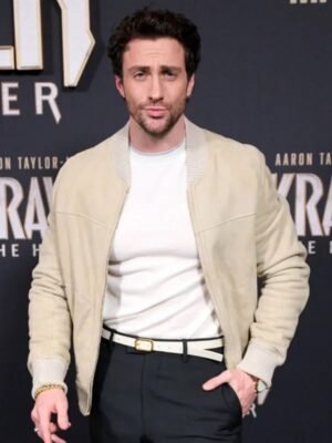 Aaron Taylor-Johnson Kraven The Hunter Film 2024 Beige Suede Bomber Jacket