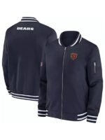 Mens Chicago Bears Sideline Coaches Navy Blue Bomber Jacket