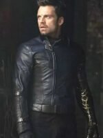 Sebastian Stan Movie Thunderbolts 2025 Buckey Barnes Black Leather Jacket